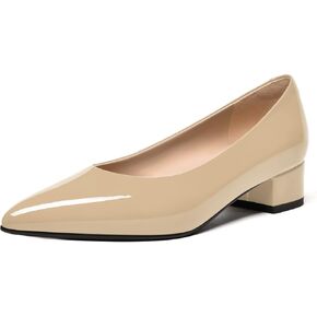 FEMSTEP Women's Low Heels Pointed Toe Casual Patent Leather Slip On Chunky Pumps Shoes 1.5 Inch