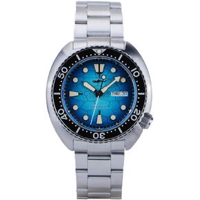 TACTICAL FROG Heimdallr 44mm Stainless Steel Mens Automatic Watch, Sapphire Crystal NH35A Movement Dive Watches for Men, Japan C3, 200 Meter Water Resistant Mechanical Wrist Watch，Turtle Dial