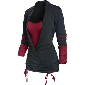 DRESSFO قمصان نسائية طويلة الأكمام بقلنسوة منقوشة سترات بقلنسوة بلوزة تونيك سترة خفيفة الوزن مكشكشة in Kuwait