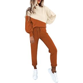 Sovoyontee Women's 2 Piece Outfits Mock Neck Long Sleeve Pullover Sweatshirt Jogger Pants Sweatsuit Matching Sets