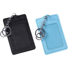 2 Pack Slim Credit Card Holder Back/Front Pocket Purse Wallets, Faux Leather ID Badge Holders for Carrying Keys, Metro Cards, with Metal Clasps&Key Rings in Saudi Arabia