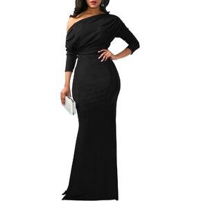 Women's Sexy Off Shoulder Bodycon Maxi Dresses Casual Short Sleeve Mermaid Club Party Long Dress