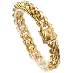 Jewelry Kingdom 1 Gold Cuban Link Chain Necklace or Bracelet for Men 15mm 18K Stainless Steel Chunky Thick Heavy Miami Curb Chains 8-30 inch Valentines Jewelry