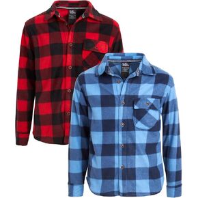 Quad Seven Boys' Shirt – 2 Pack Long Sleeve Flannel Fleece Plaid Shirt - Casual Button Down Flannel Shirt for Boys (8-16)
