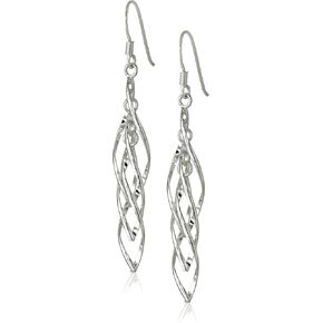 Amazon Collection Sterling Silver Linear Swirl French Wire Earrings