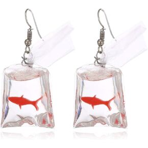 Christmas Funny Fish in Bag Earrings, Unique Acrylic Resin Dangle Earrings Gift for Girls Women in Kuwait