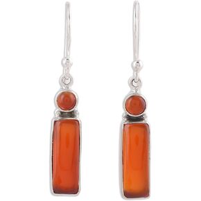 NOVICA Artisan Handmade Carnelian Dangle Earrings .925 Sterling Silver from India Orange Flame Gemstone Birthstone 'Radiant Allure' in Kuwait