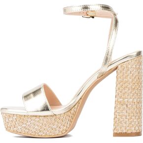 NY & C - New York & Company Odalina Women's Raffia Platform Heels Casual, Sandals, Square Toe, Rubber, Outsole