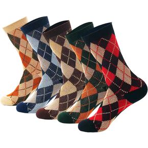 Sookiay 5 Pairs Women Crew Socks Cotton Dress Socks Vintage Style Knit Casual Socks in Kuwait