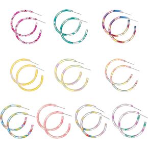 6-12 Pairs Leopard Hoop Earings Lightweight - Bohemia Statement Hoops Acrylic Resin Round Circle Stud Earring Set - Drop Dangle Ecetate Earrings Green Pink Red for Tweens Girls Women in Saudi Arabia