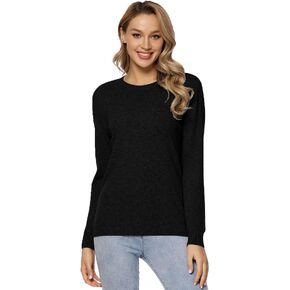 LANPULUX Women's 100 Percent Pure Wool Sweater Long Sleeve Pullover Crew Neck Tops for Woman