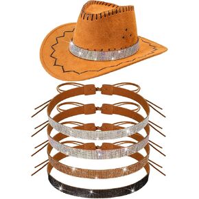 Riceshoot 4 Pcs Bling Rhinestone Hat Band Cowboy Hatband Adjustable Size Cowgirl Hat Belt Western Style Fedora Hat Jewelry for Women Men, Hat Not Included, 4 Colors