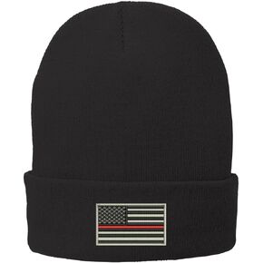 Trendy Apparel Shop US American Flag Thin Red Line Fire FD Embroidered Winter Folded Long Beanie