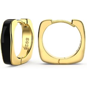 14K Gold Plated Chunky Enamel Huggie Hoop Earrings for Women - Neon Color Small Huggie Earrings Thick Trendy Y2K Square And Round Earrings, Preppy Earrings Hypoallergenic