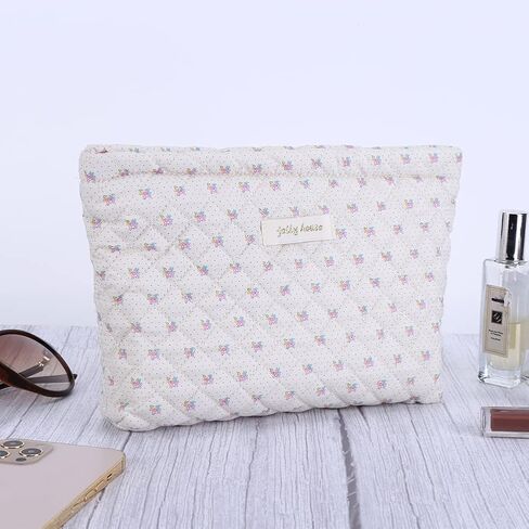 Smiley Face Makeup Bag, Aesthetic Preppy Makeup Bag, Corduroy Cosmetic Bag for Purse, Cute Smile Dots Makeup Pouch with Zipper for Women Toiletry Travel Girls in Kuwait