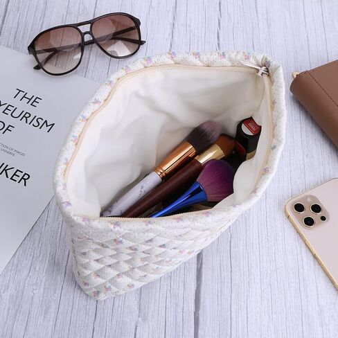 Smiley Face Makeup Bag, Aesthetic Preppy Makeup Bag, Corduroy Cosmetic Bag for Purse, Cute Smile Dots Makeup Pouch with Zipper for Women Toiletry Travel Girls in Kuwait