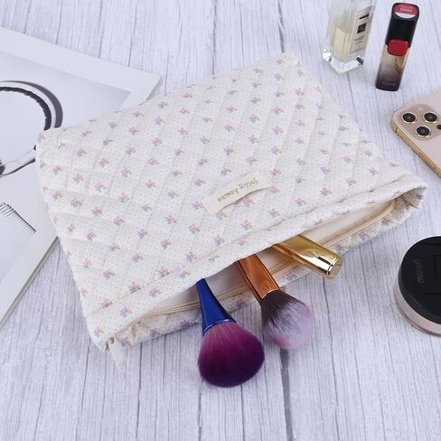 Smiley Face Makeup Bag, Aesthetic Preppy Makeup Bag, Corduroy Cosmetic Bag for Purse, Cute Smile Dots Makeup Pouch with Zipper for Women Toiletry Travel Girls in Kuwait