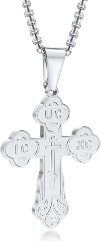 XUANPAI Orthodox Cross Pendant Christian Symbol Stainless Steel Byzantine Cross Necklace Russian Cross Emblem Suppedaneum Cross Sign for Men in Kuwait