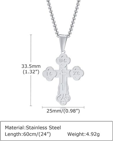 XUANPAI Orthodox Cross Pendant Christian Symbol Stainless Steel Byzantine Cross Necklace Russian Cross Emblem Suppedaneum Cross Sign for Men in Kuwait