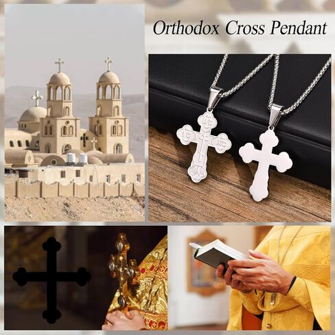 XUANPAI Orthodox Cross Pendant Christian Symbol Stainless Steel Byzantine Cross Necklace Russian Cross Emblem Suppedaneum Cross Sign for Men in Kuwait