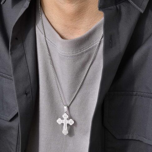 XUANPAI Orthodox Cross Pendant Christian Symbol Stainless Steel Byzantine Cross Necklace Russian Cross Emblem Suppedaneum Cross Sign for Men in Kuwait