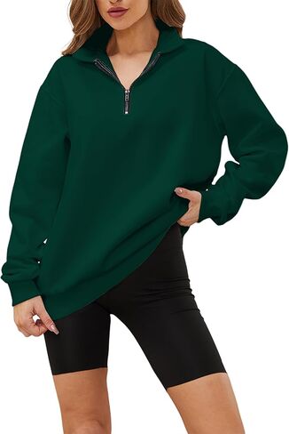 سويت شيرت نسائي من Meladyan بنصف سحاب كبير الحجم وأكمام طويلة وياقة منسدلة وكتف واحد وسحاب 1/4 سترة بلوفر in Kuwait