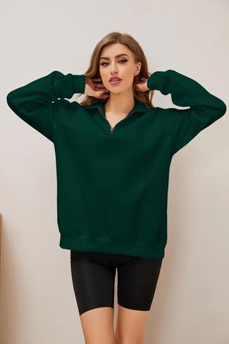 سويت شيرت نسائي من Meladyan بنصف سحاب كبير الحجم وأكمام طويلة وياقة منسدلة وكتف واحد وسحاب 1/4 سترة بلوفر in Kuwait