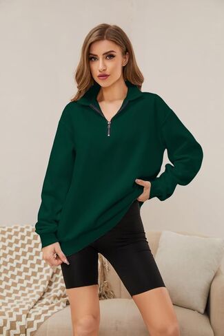 سويت شيرت نسائي من Meladyan بنصف سحاب كبير الحجم وأكمام طويلة وياقة منسدلة وكتف واحد وسحاب 1/4 سترة بلوفر in Kuwait