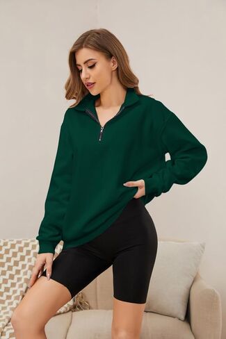 سويت شيرت نسائي من Meladyan بنصف سحاب كبير الحجم وأكمام طويلة وياقة منسدلة وكتف واحد وسحاب 1/4 سترة بلوفر in Kuwait