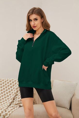 سويت شيرت نسائي من Meladyan بنصف سحاب كبير الحجم وأكمام طويلة وياقة منسدلة وكتف واحد وسحاب 1/4 سترة بلوفر in Kuwait