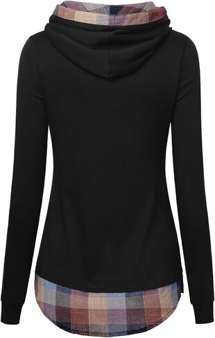 DJT Women's Funnel Neck Checkd Contrast Hooded Pullover Hoodie Top Y2K Clothes Fall Winter Outfit in Saudi Arabia
