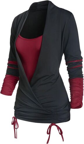 DRESSFO قمصان نسائية طويلة الأكمام بقلنسوة منقوشة سترات بقلنسوة بلوزة تونيك سترة خفيفة الوزن مكشكشة in Kuwait