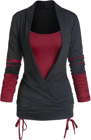 DRESSFO قمصان نسائية طويلة الأكمام بقلنسوة منقوشة سترات بقلنسوة بلوزة تونيك سترة خفيفة الوزن مكشكشة in Kuwait