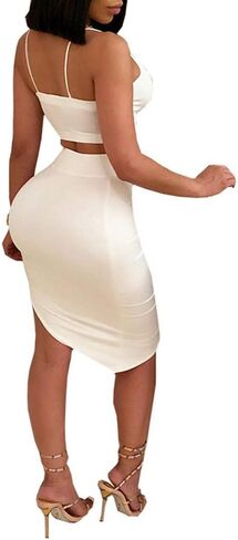 Women's Sleeveless Sexy Club Party Bandage Dresses Spaghetti Strap Two Piece Clubwear Crop Top + Lace Up Skirt in Kuwait