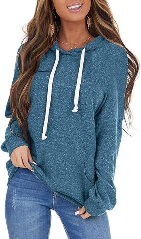PGANDS Women's Casual Fall Long Sleeve Drawstring Sweatshirt Hoodies Cute Loose Lightweight Solid Pullover Tops with Pocket in Kuwait