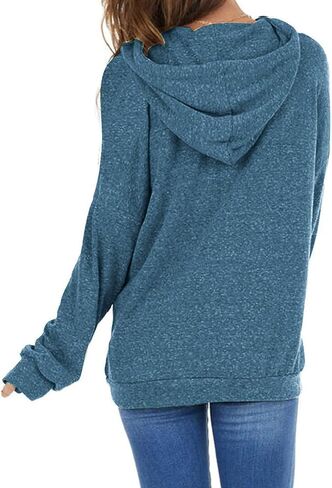 PGANDS Women's Casual Fall Long Sleeve Drawstring Sweatshirt Hoodies Cute Loose Lightweight Solid Pullover Tops with Pocket in Kuwait