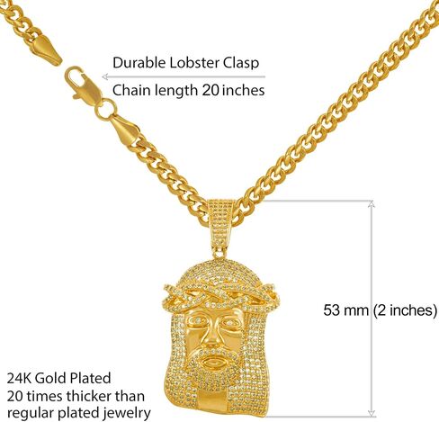 LIFETIME JEWELRY Face of Christ Pendant Necklace for Women & Men 24k Gold Plated in Saudi Arabia