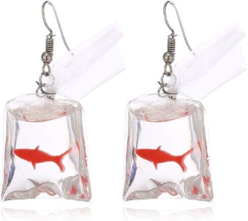 Christmas Funny Fish in Bag Earrings, Unique Acrylic Resin Dangle Earrings Gift for Girls Women in Kuwait