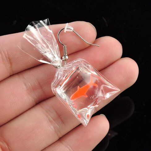 Christmas Funny Fish in Bag Earrings, Unique Acrylic Resin Dangle Earrings Gift for Girls Women in Kuwait