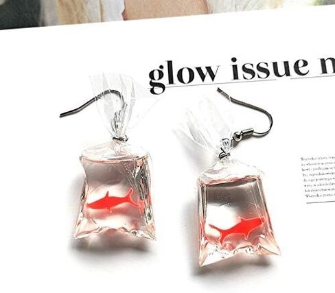 Christmas Funny Fish in Bag Earrings, Unique Acrylic Resin Dangle Earrings Gift for Girls Women in Kuwait
