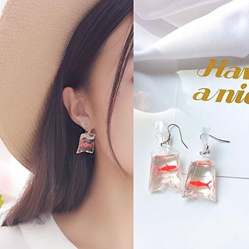 Christmas Funny Fish in Bag Earrings, Unique Acrylic Resin Dangle Earrings Gift for Girls Women in Kuwait