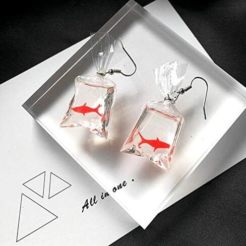 Christmas Funny Fish in Bag Earrings, Unique Acrylic Resin Dangle Earrings Gift for Girls Women in Kuwait