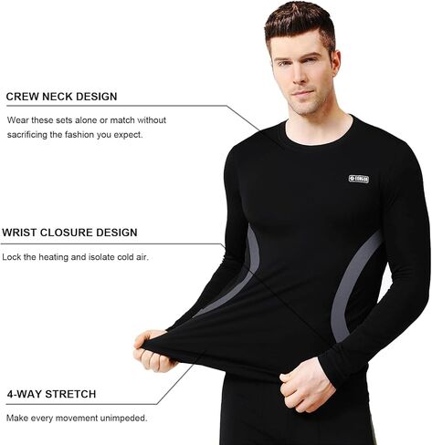 طقم ملابس داخلية حرارية للرجال من EONGOA طقم جونز طويل مع طبقات أساسية مبطنة بالصوف للتزلج في الشتاء للطقس البارد in Kuwait