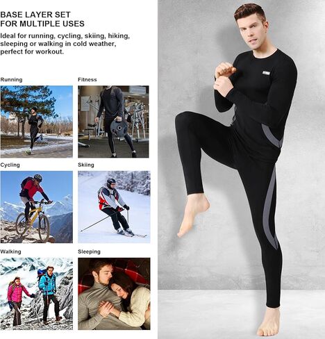 طقم ملابس داخلية حرارية للرجال من EONGOA طقم جونز طويل مع طبقات أساسية مبطنة بالصوف للتزلج في الشتاء للطقس البارد in Kuwait
