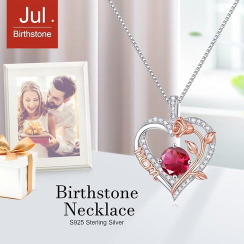 Iefil Mom Birthstone Necklace Gifts for Mom, 925 Sterling Silver Rose Round Birthstone Necklace Mothers Day Christmas Birthday Gifts Jewelry for Mom Bonus Mom Mother in Law in Kuwait
