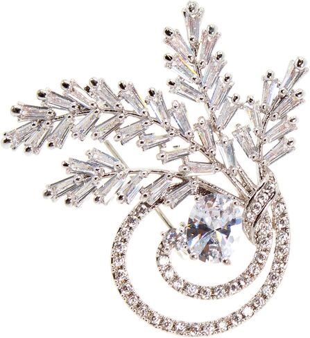 JIBSA Flower Shape Brooch Pin - CZ Stones & Pearl White Gold Perfect for Weddings Bridal Parties Ideal for Daily Wear Formal Fashion Look for Women in Kuwait