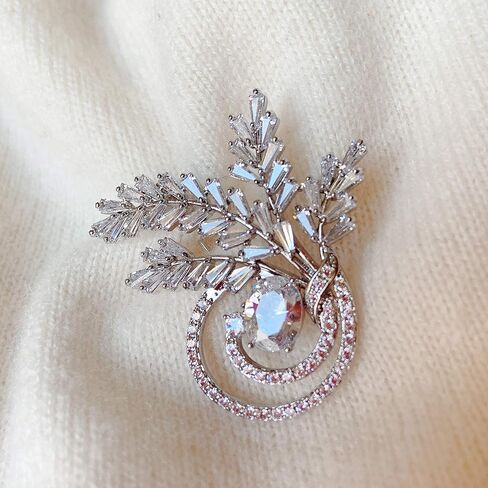JIBSA Flower Shape Brooch Pin - CZ Stones & Pearl White Gold Perfect for Weddings Bridal Parties Ideal for Daily Wear Formal Fashion Look for Women in Kuwait