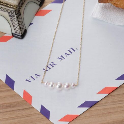 Japanese 4.0-6.5mm Akoya Cultured Pearl Pendant Necklace for Women with 18K | Line Design Excellent Gift | Pearl Necklace in Kuwait