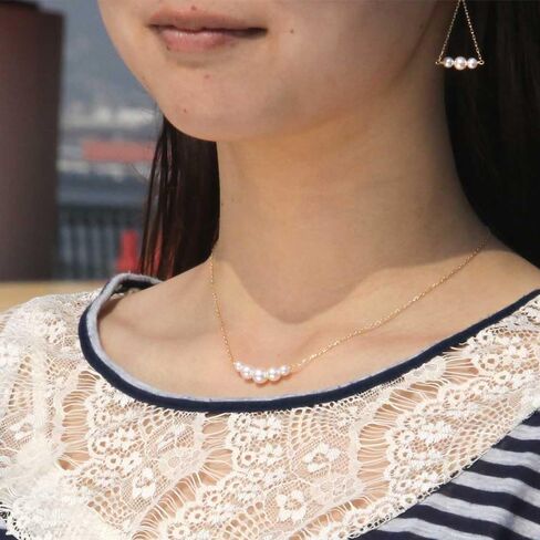 Japanese 4.0-6.5mm Akoya Cultured Pearl Pendant Necklace for Women with 18K | Line Design Excellent Gift | Pearl Necklace in Kuwait