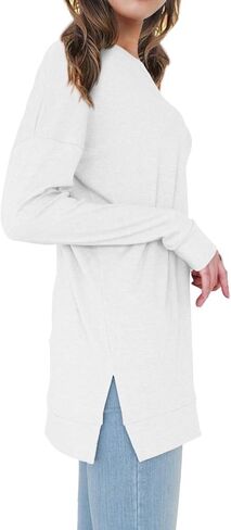 EASYDWELL Womens Fall Long Sleeve Cotton Loose Comfy Casual Tunic Tops in Saudi Arabia